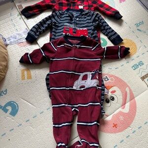 Carter's Maroon, Navy Striped, and Santa Kids Pajamas bundle .